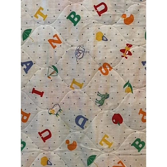Vintage Baby Blanket/yellow/Satin Trim/Teddy Bear/ABC’s/Blocks/Boy/Girl 35”x44” - Picture 10 of 16